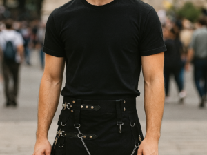 Black Gothic Utility Kilt with Chains and D-Rings