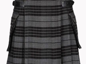 Grey Watch Tartan Utility Kilt with Leather Straps