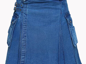 Mens Deluxe Blue Washable Denim Kilt