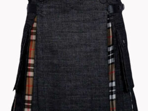 Black Denim and Camel Thomson Tartan Hybrid Kilt