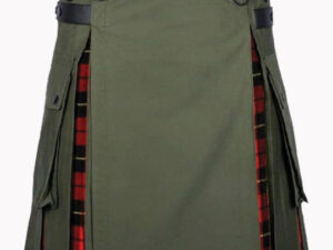 Olive Green and Wallace Tartan Hybrid Kilt