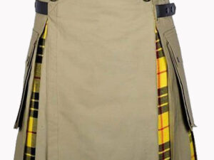 Khaki and Macleod of Lewis Tartan Hybrid Kilt