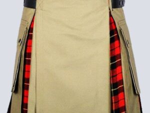 Khaki and Wallace Tartan Hybrid Kilt