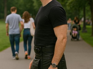 Men Black Leather Kilt