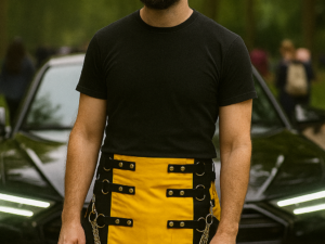 Black and Yellow Gothic Utility Kilt with Chains