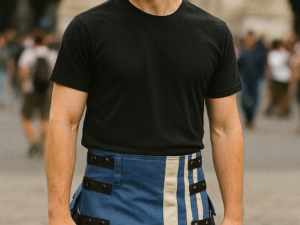 Gothic Blue and White Utility Kilt with Chains