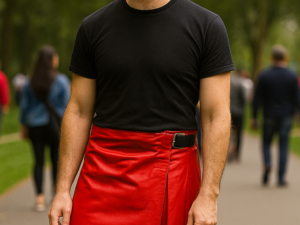 Red Leather Kilt for Men